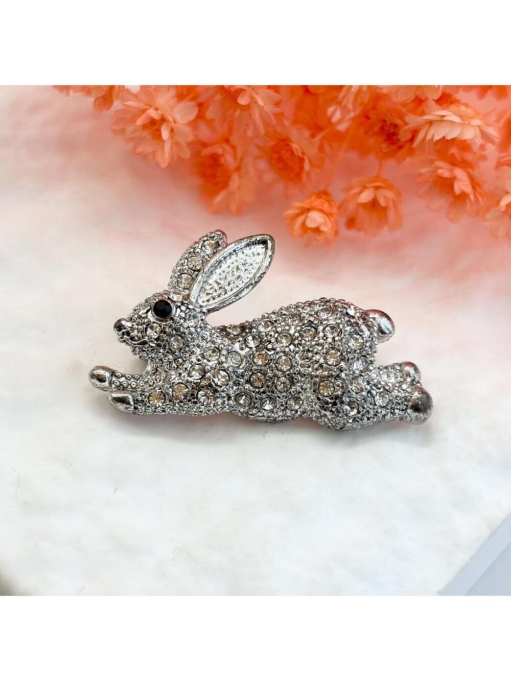 Mint Rhinestone Bunny Rabbit | Hare Vintage Silver T Vintage Brooch | Lapel Pin - Picture 8 of 9